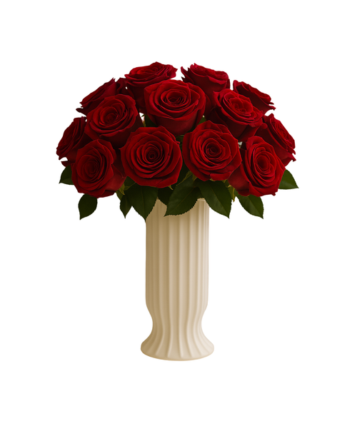 12 Stem Deep Red Preserved Roses in White Porcelain Vase | Tesoro Bloom