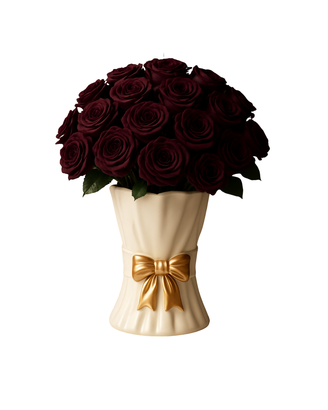 24 Deep Burgundy Preserved Roses in Opulent Gilded Vase | Tesoro Bloom