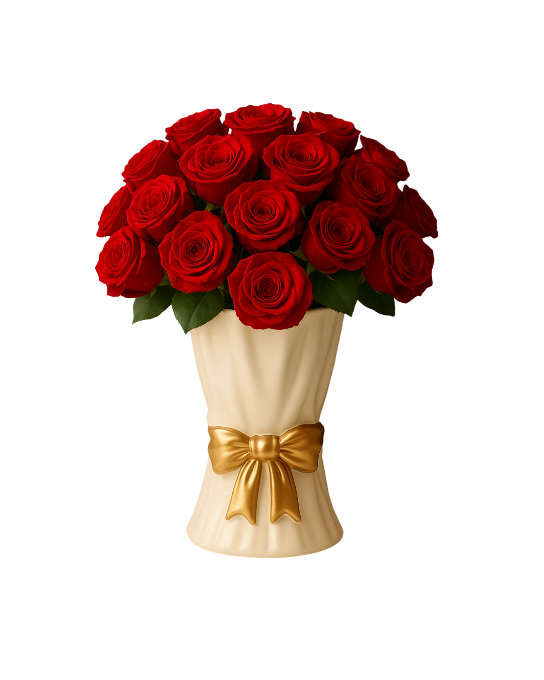 24 Velvet Crimson Preserved Roses in Opulent Gilded Vase | Tesoro Bloom