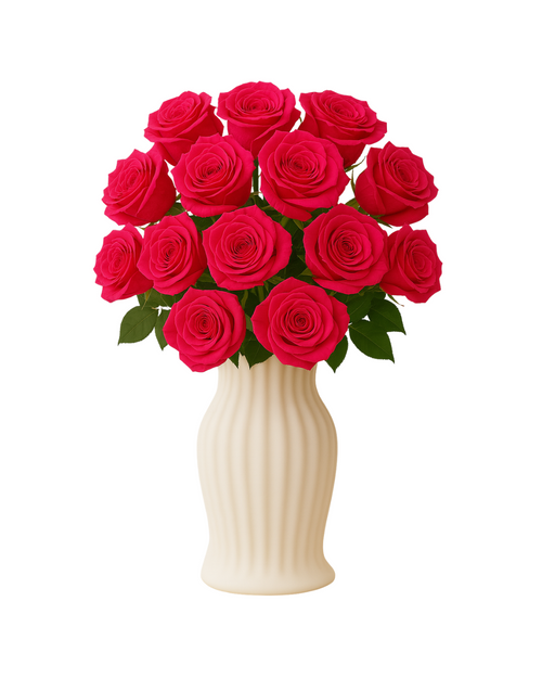 12 Stem Lush Pink Perfection Preserved Roses in Vase | Tesoro Bloom