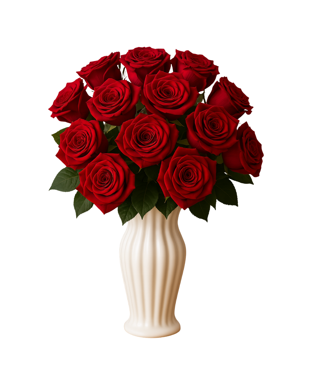 Radiant 12 Stem Red Preserved Roses in White Porcelain Vase | Tesoro Bloom