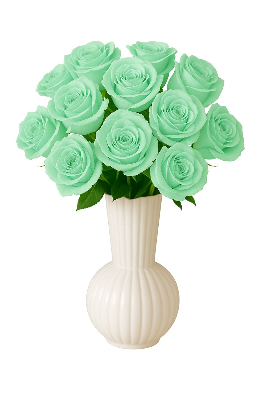 Elegant Mint Green Roses in White Vase | Tesoro Bloom