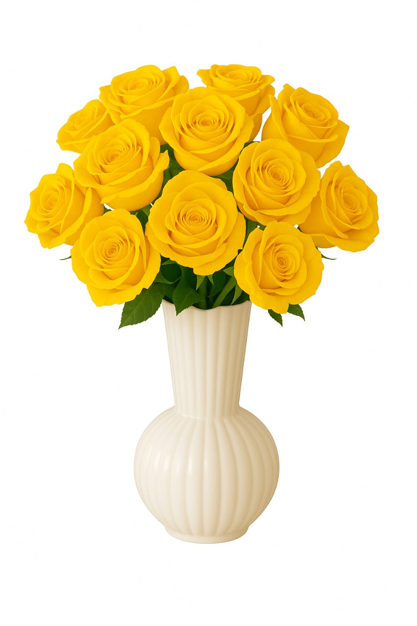 Sunny Yellow Rose Bouquet in Elegant White Vase | Tesoro Bloom
