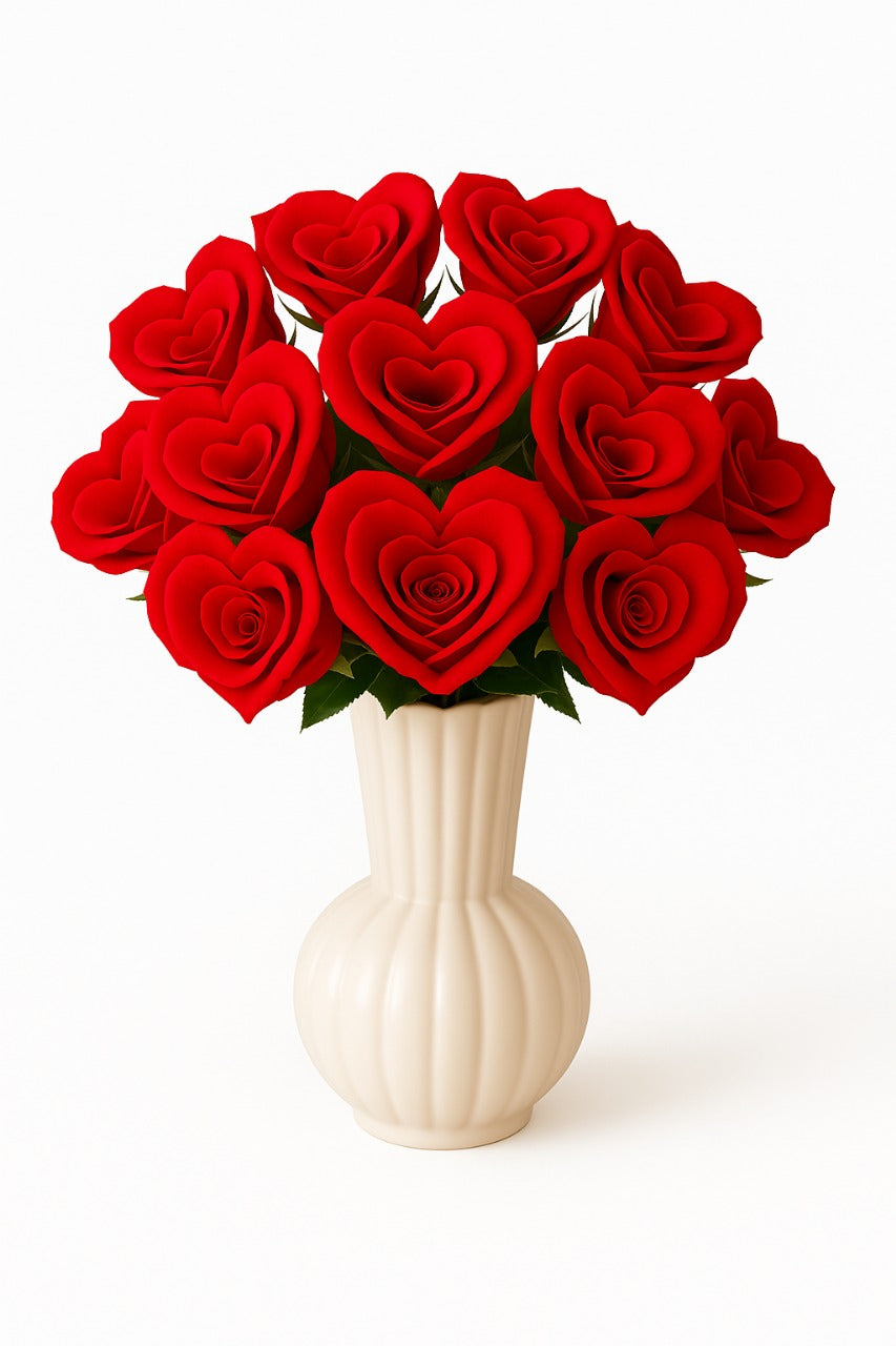 Elegant Red Heart-Shaped Preserved Roses in Vase | Tesoro Bloom