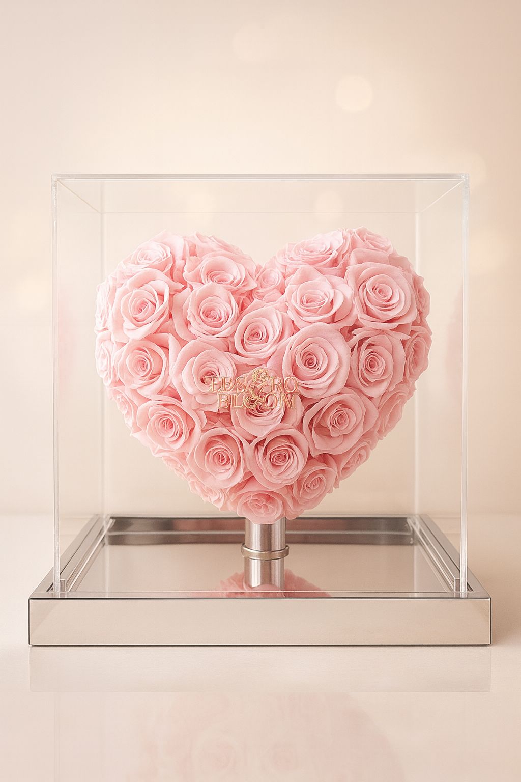 pink heart shape roses box 